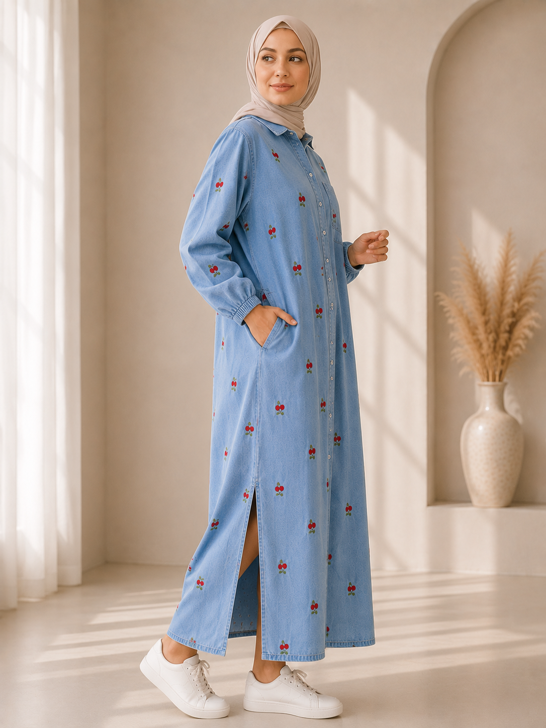 Noir Bloom Denim Dress