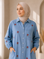 Noir Bloom Denim Dress