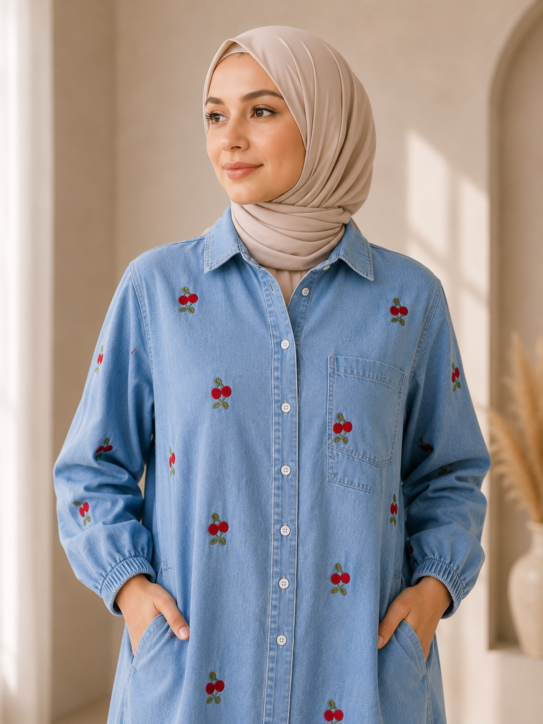 Noir Bloom Denim Dress