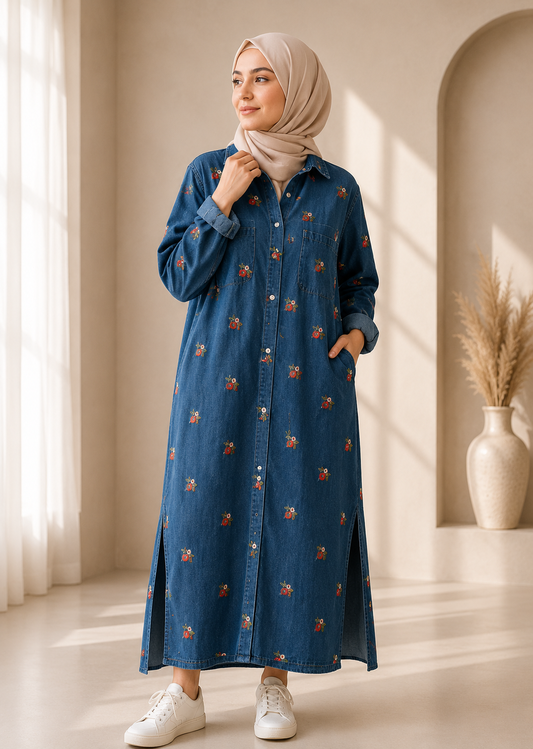 Noir Bloom Denim Dress
