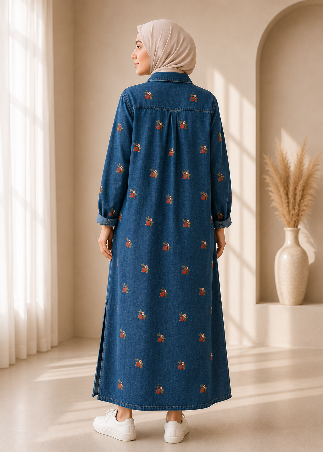 Noir Bloom Denim Dress