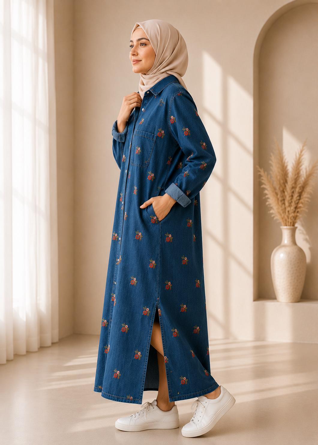 Noir Bloom Denim Dress