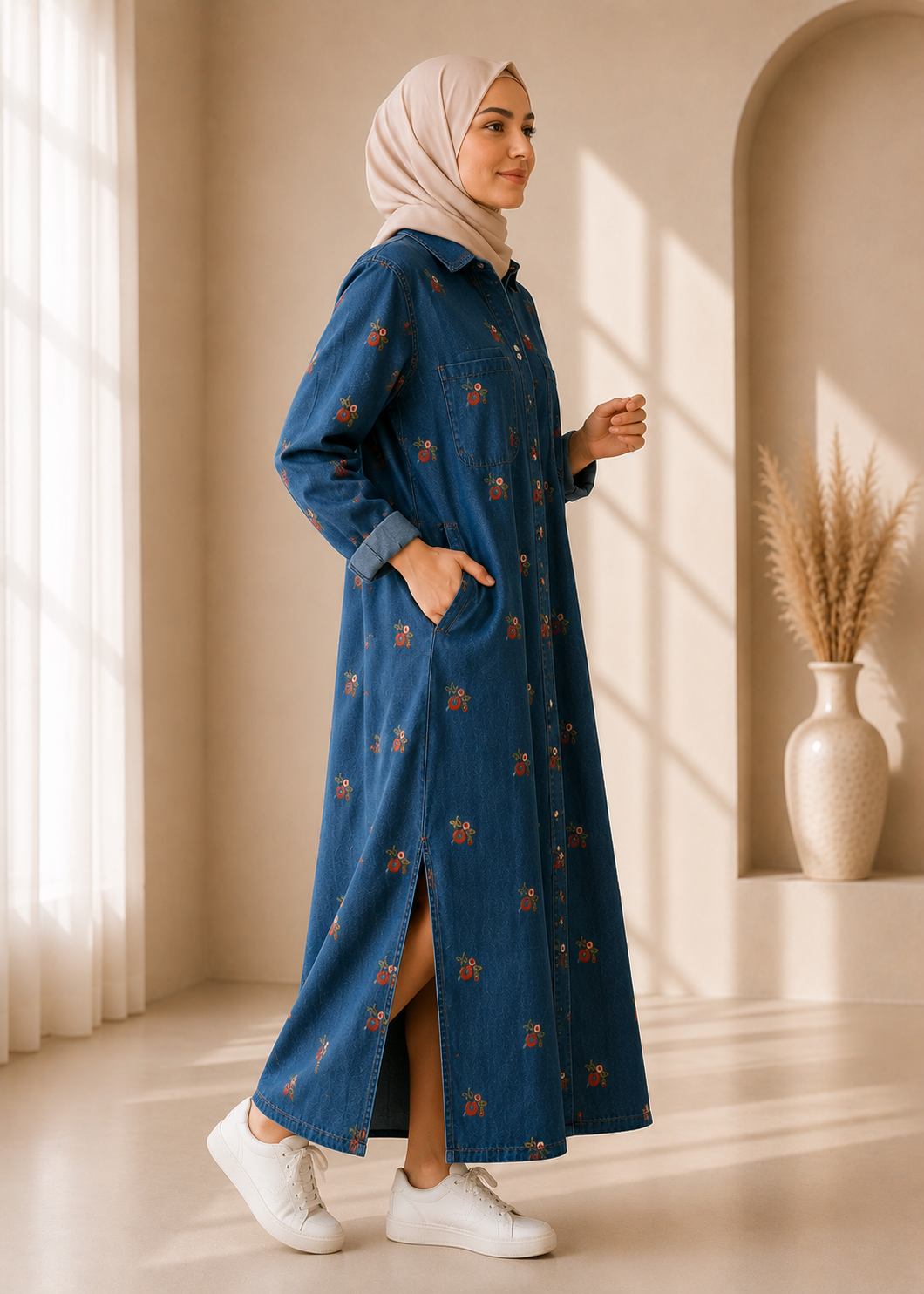 Noir Bloom Denim Dress