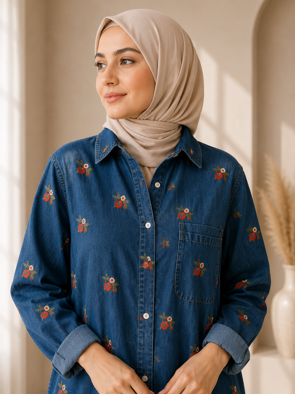 Noir Bloom Denim Dress