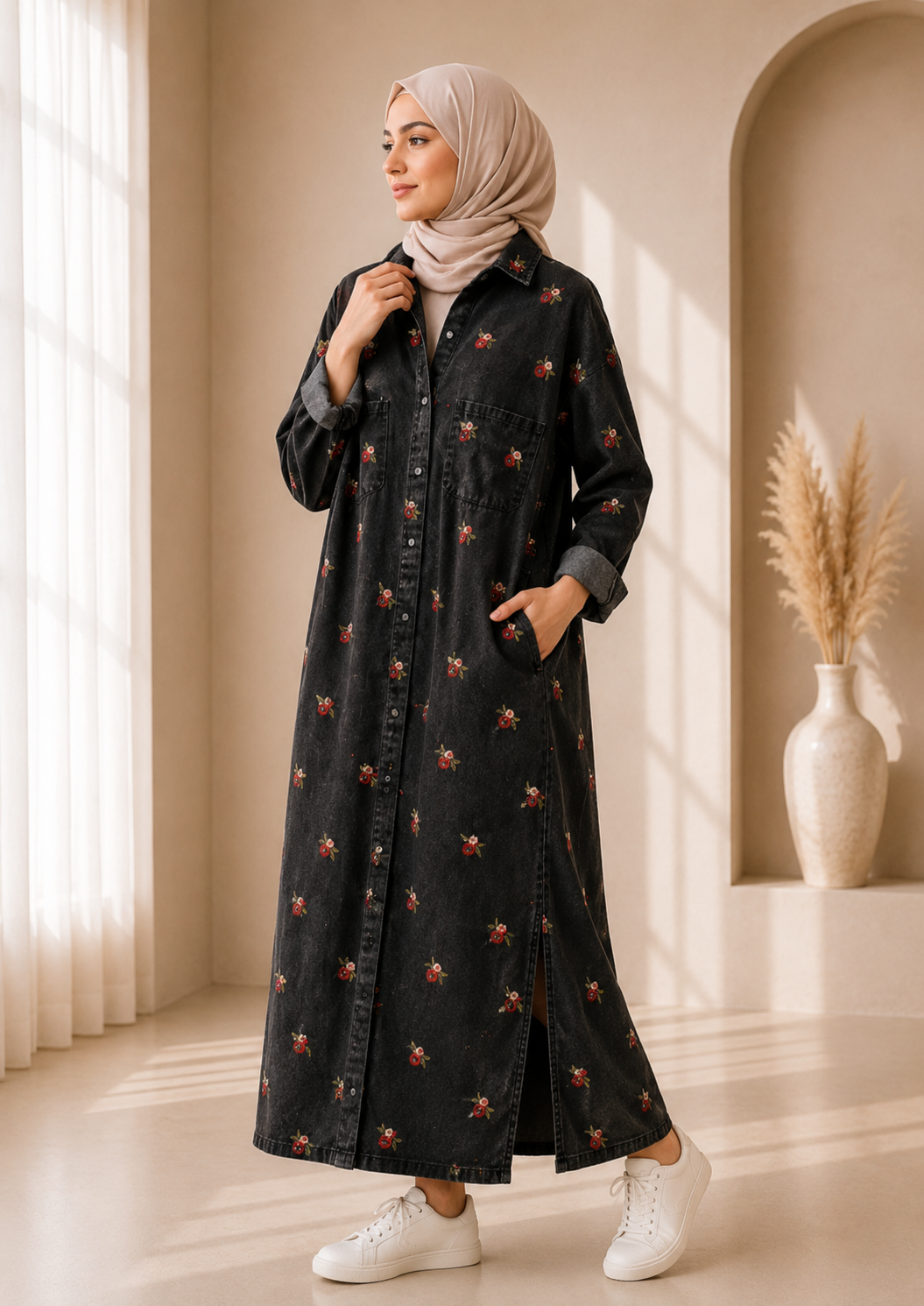 Noir Bloom Denim Dress