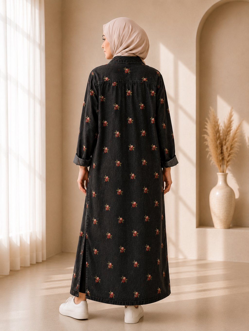 Noir Bloom Denim Dress