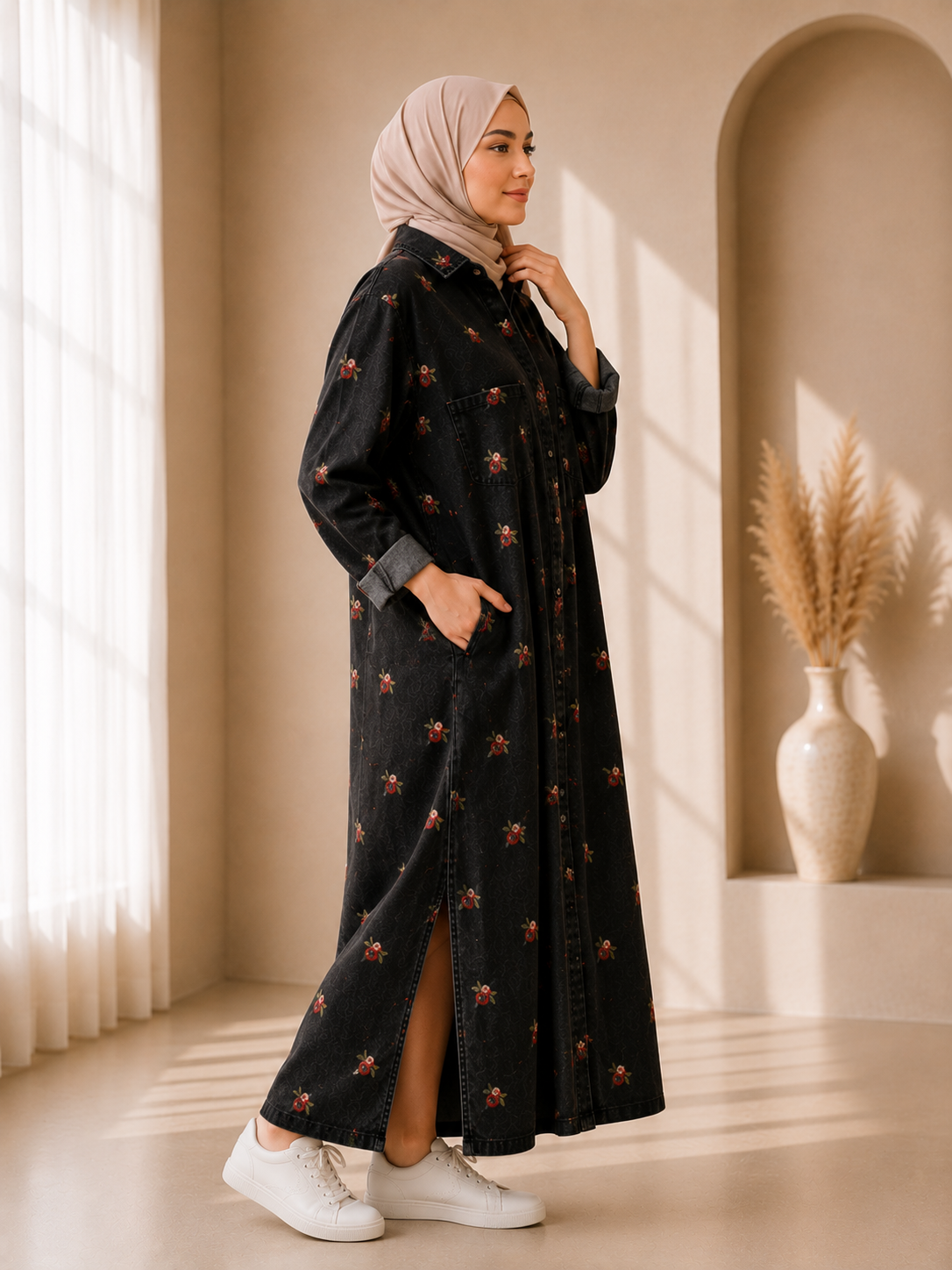 Noir Bloom Denim Dress