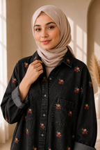 Noir Bloom Denim Dress
