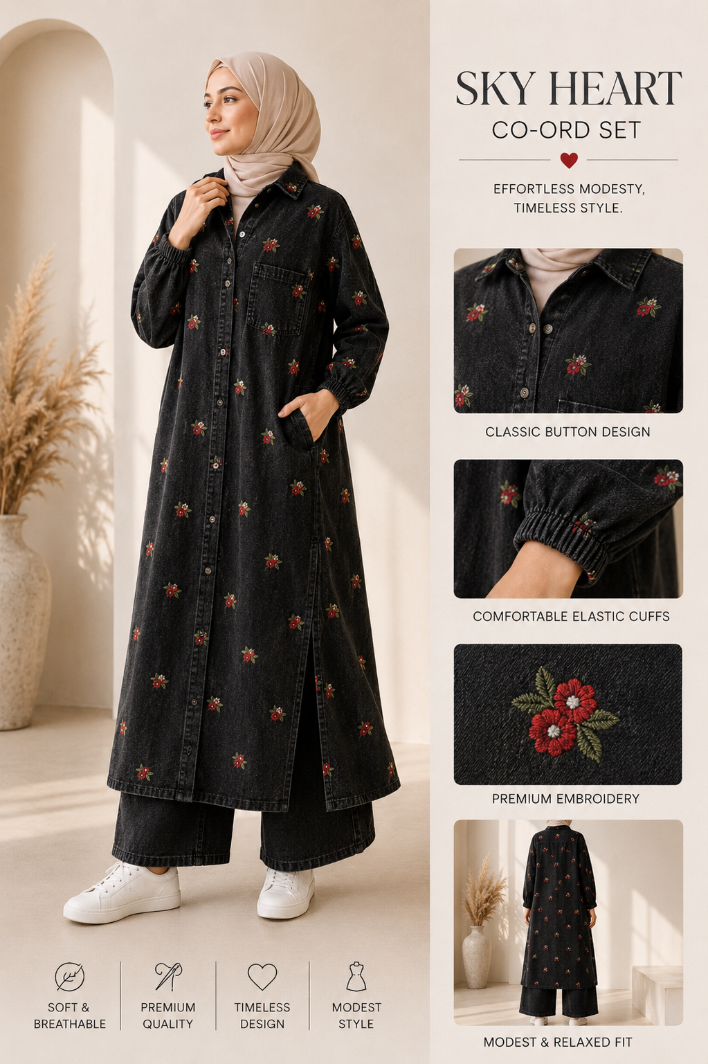 Noir Bloom Denim Dress