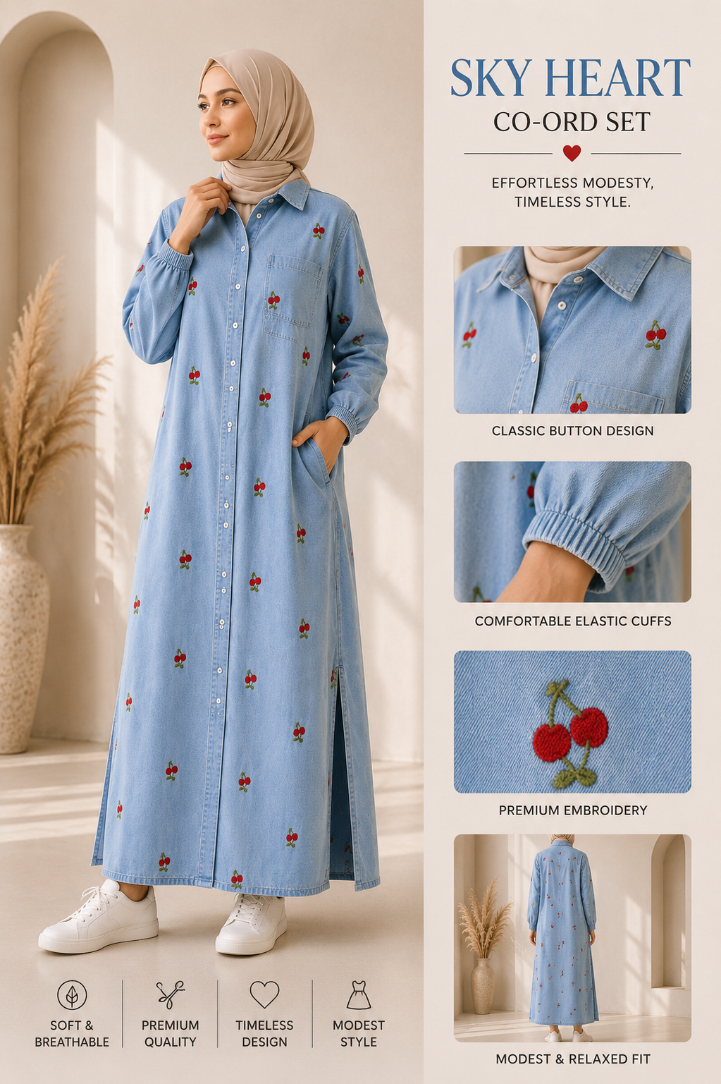 Noir Bloom Denim Dress