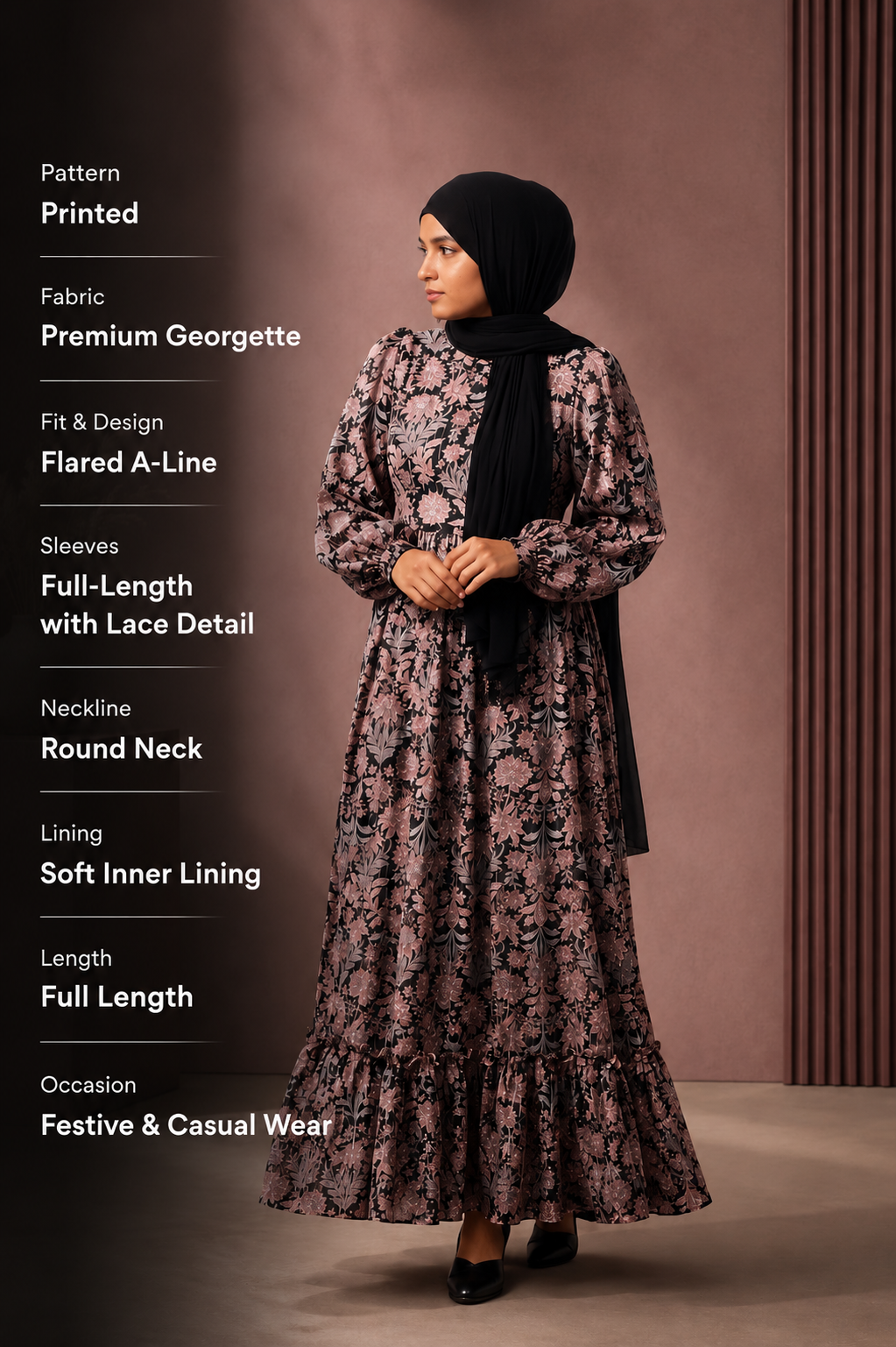 Noir Bloom Maxi Dress