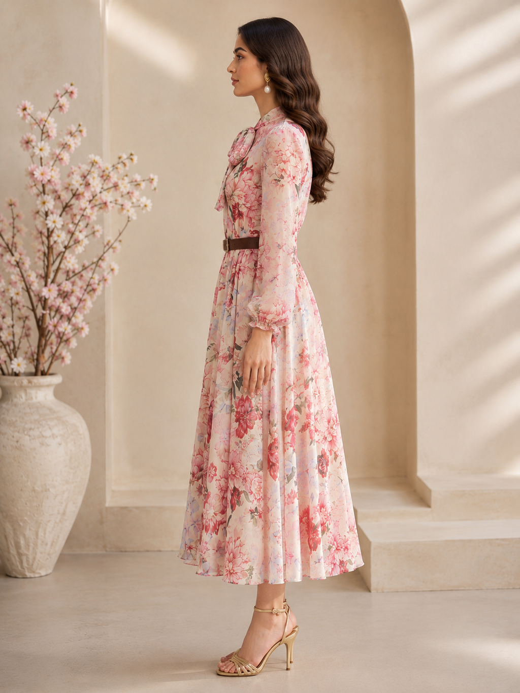 Blush Bloom Belted Dress