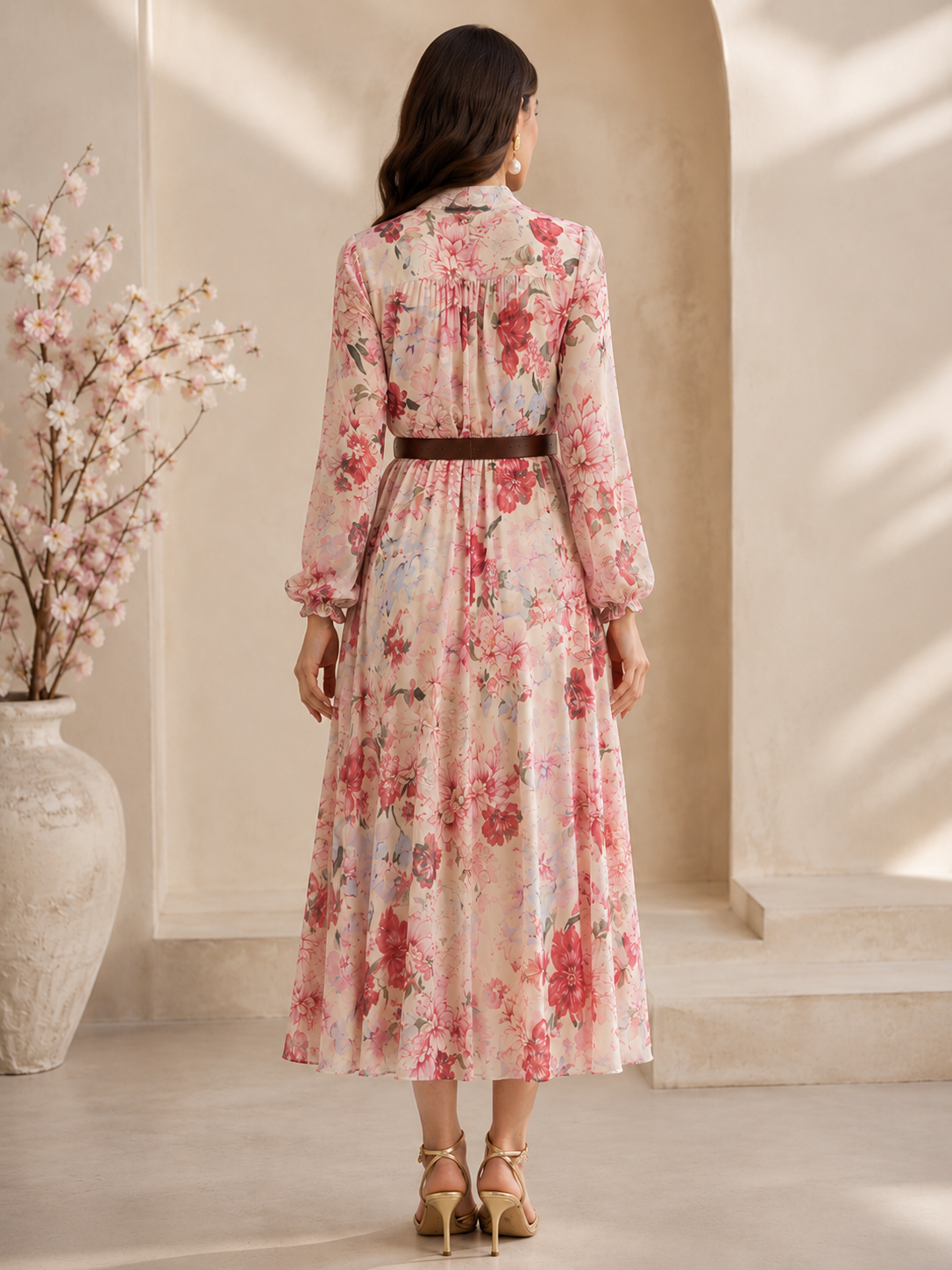 Blush Bloom Belted Dress