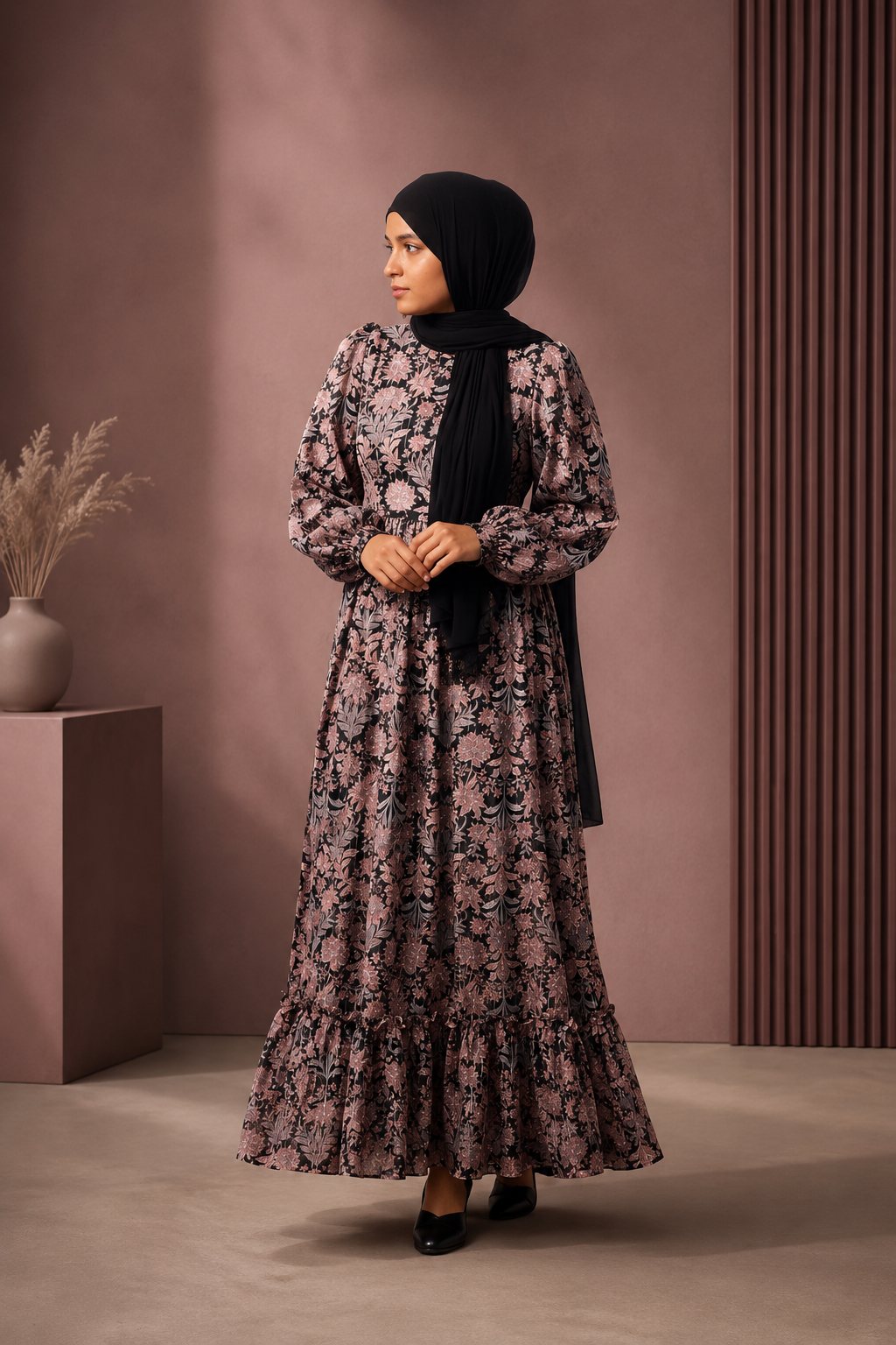 Noir Bloom Maxi Dress