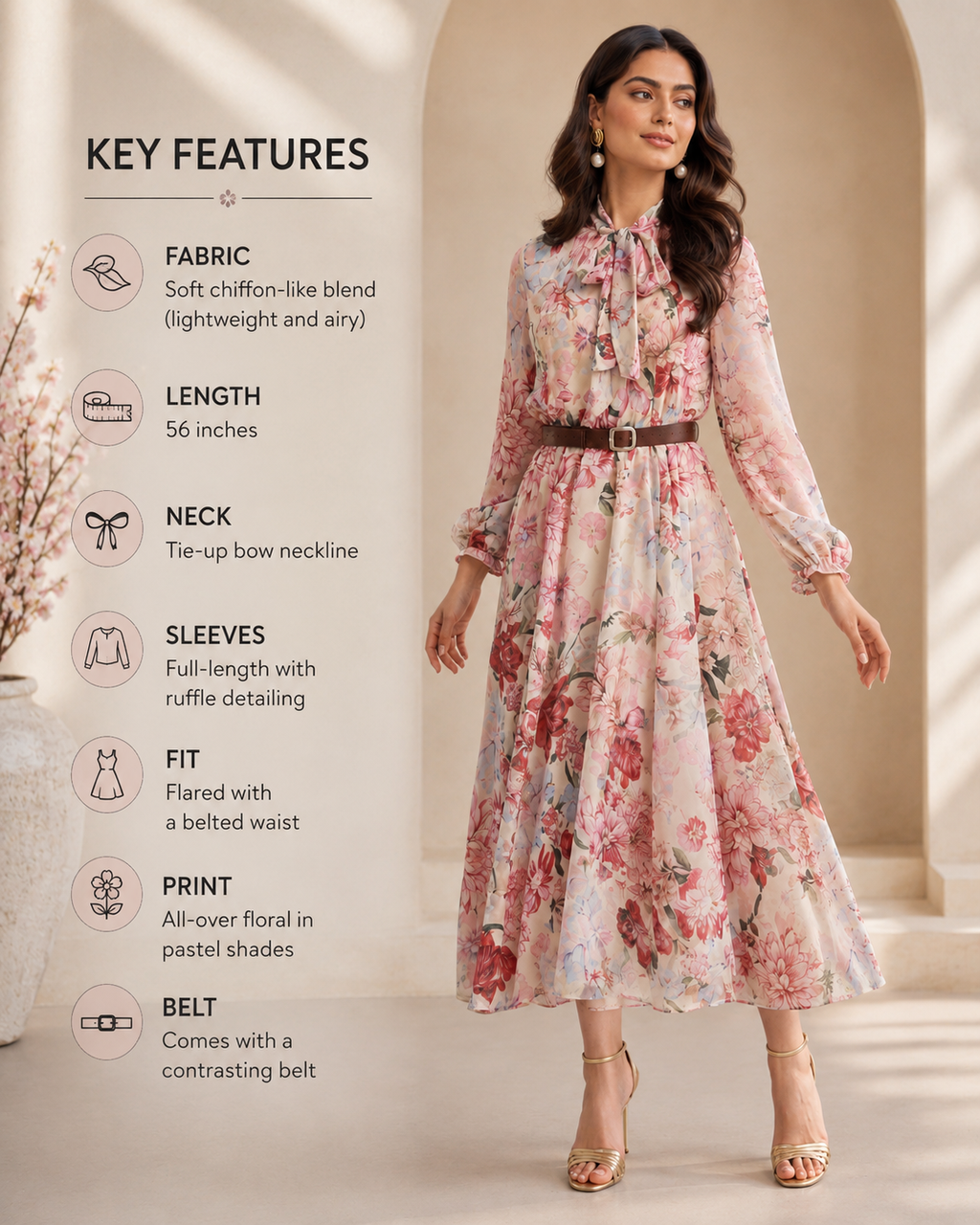 Blush Bloom Belted Dress